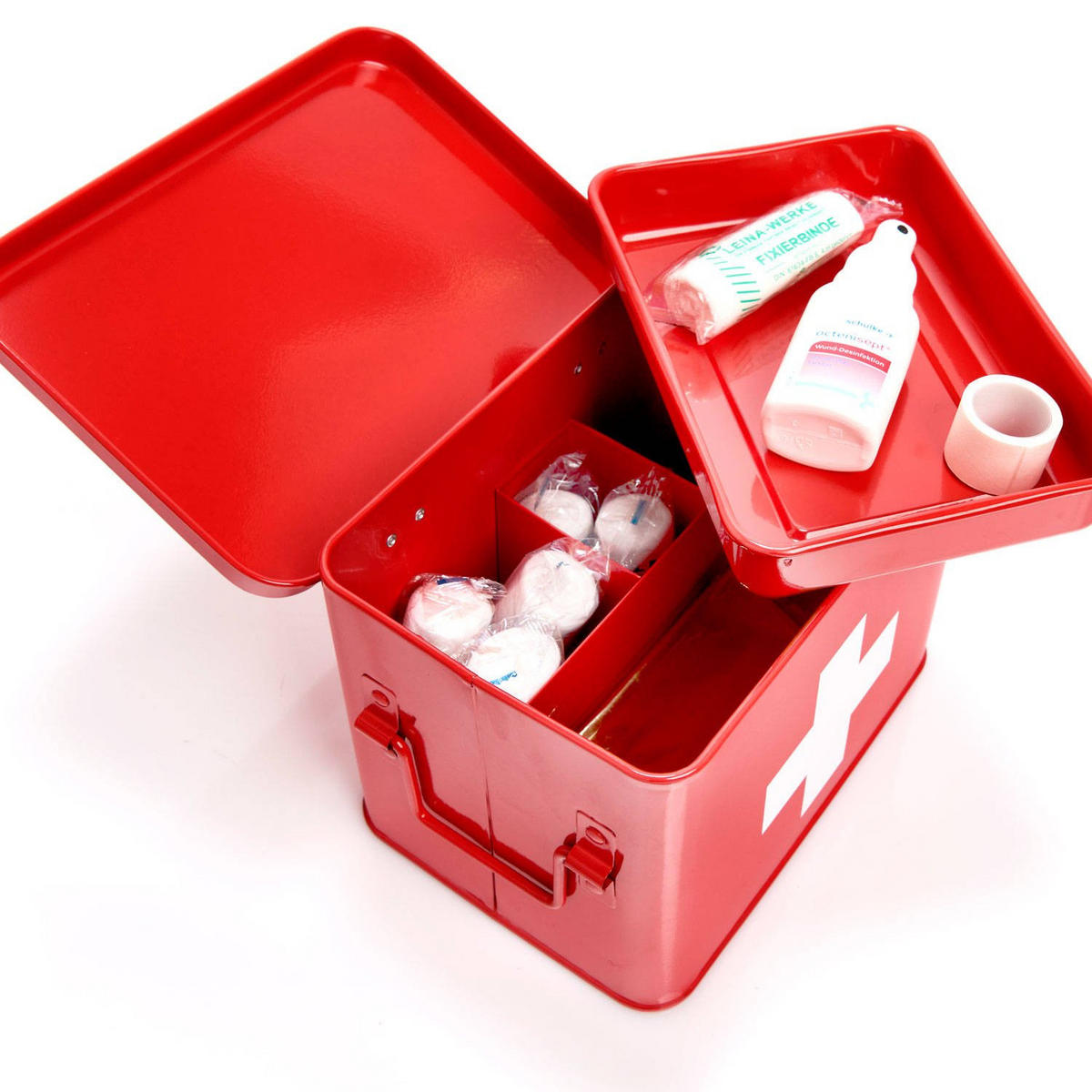 METALL-ERSTE-HILFE-SET Medizinbox 21,5/16/16 cm - Rot, Metall (16/16/21.5cm) - ZELLER