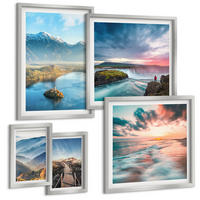 BILDER SET 5er Set - 50x50 cm & 20x30 cm & 40x60 cm Silberner Rahmen - Berglandschaften, Wasserfälle - Silberfarben, Kunststoff (40/60cm) - TULUP