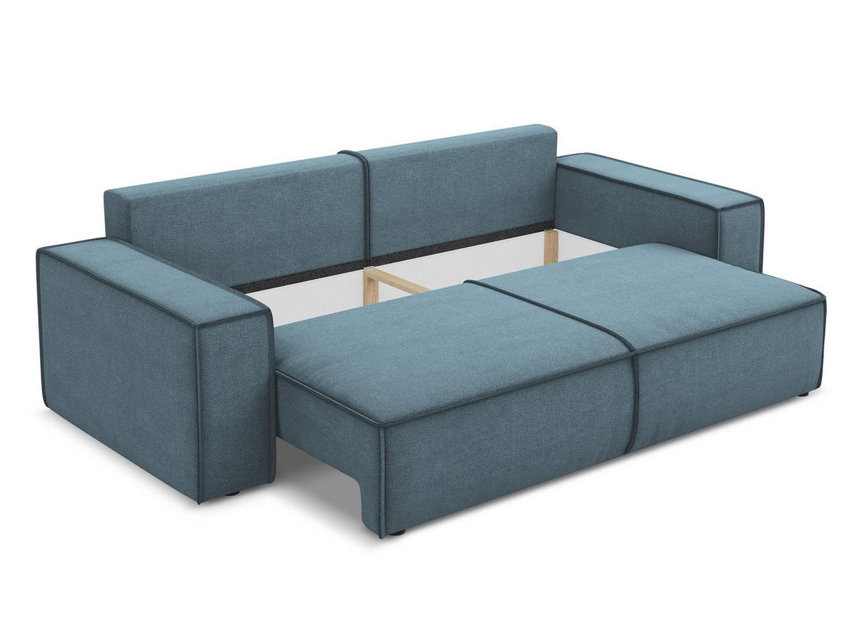 3-SITZER SOFA mit Schlaffunktion Strukturstoff Stoff Blau - Blau/Schwarz, Kunststoff/Textil (255/85/105cm) - Makamii