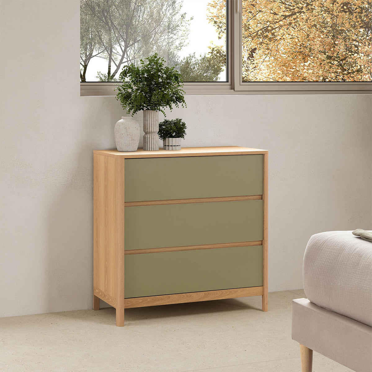 KOMMODE 80/80/40 Nassau Eichenfarbe/grün - Grün, Holzwerkstoff (80/80/40cm) - VS Venta-stock