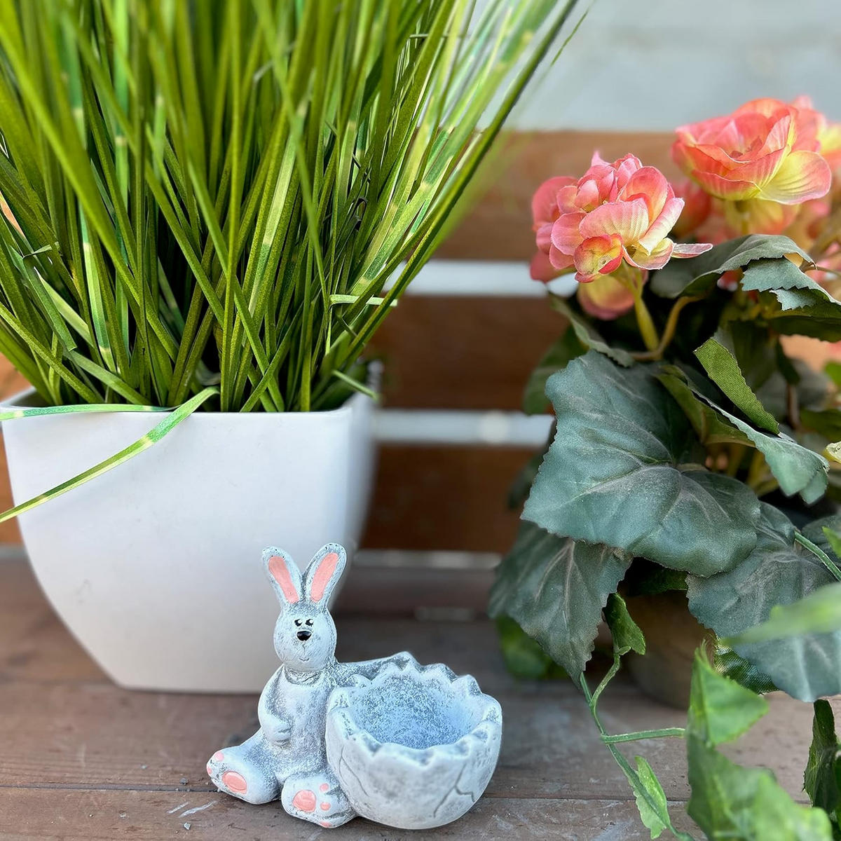 STEINFIGUR Hase Häschen frostfest Steinguss Eierbecher Steinguss - Grau, Stein (6/9/9cm) - stoneandstyle