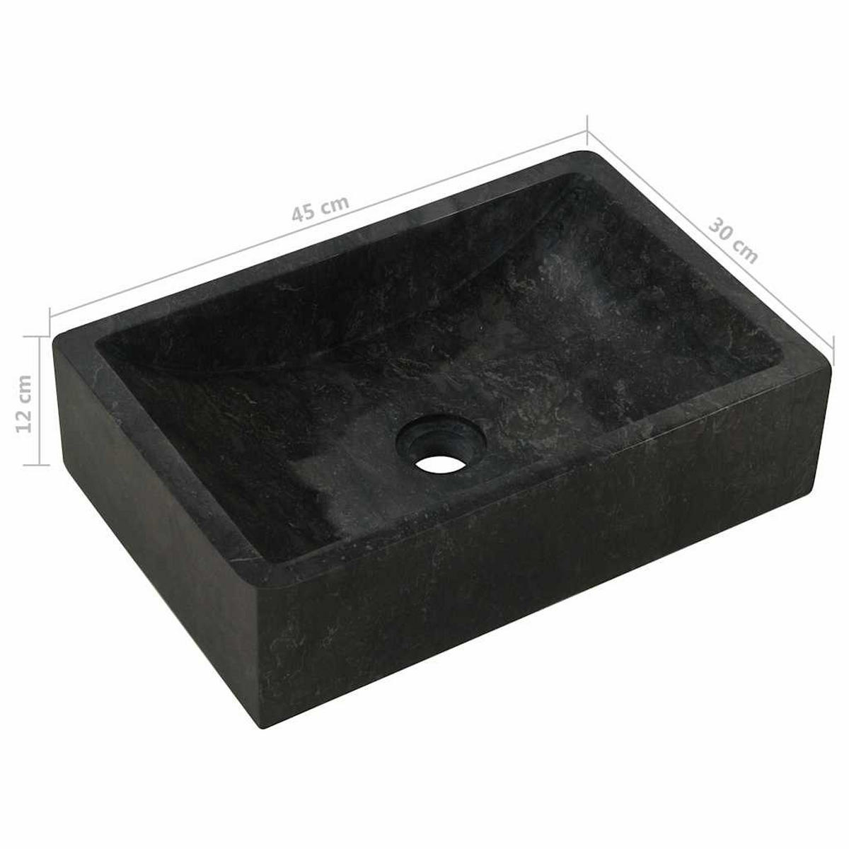 WASCHBECKEN 45/30/12 Cm Marmor Hochglanz-Schwarz - Schwarz, Stein (30/12/45cm) - vidaXL