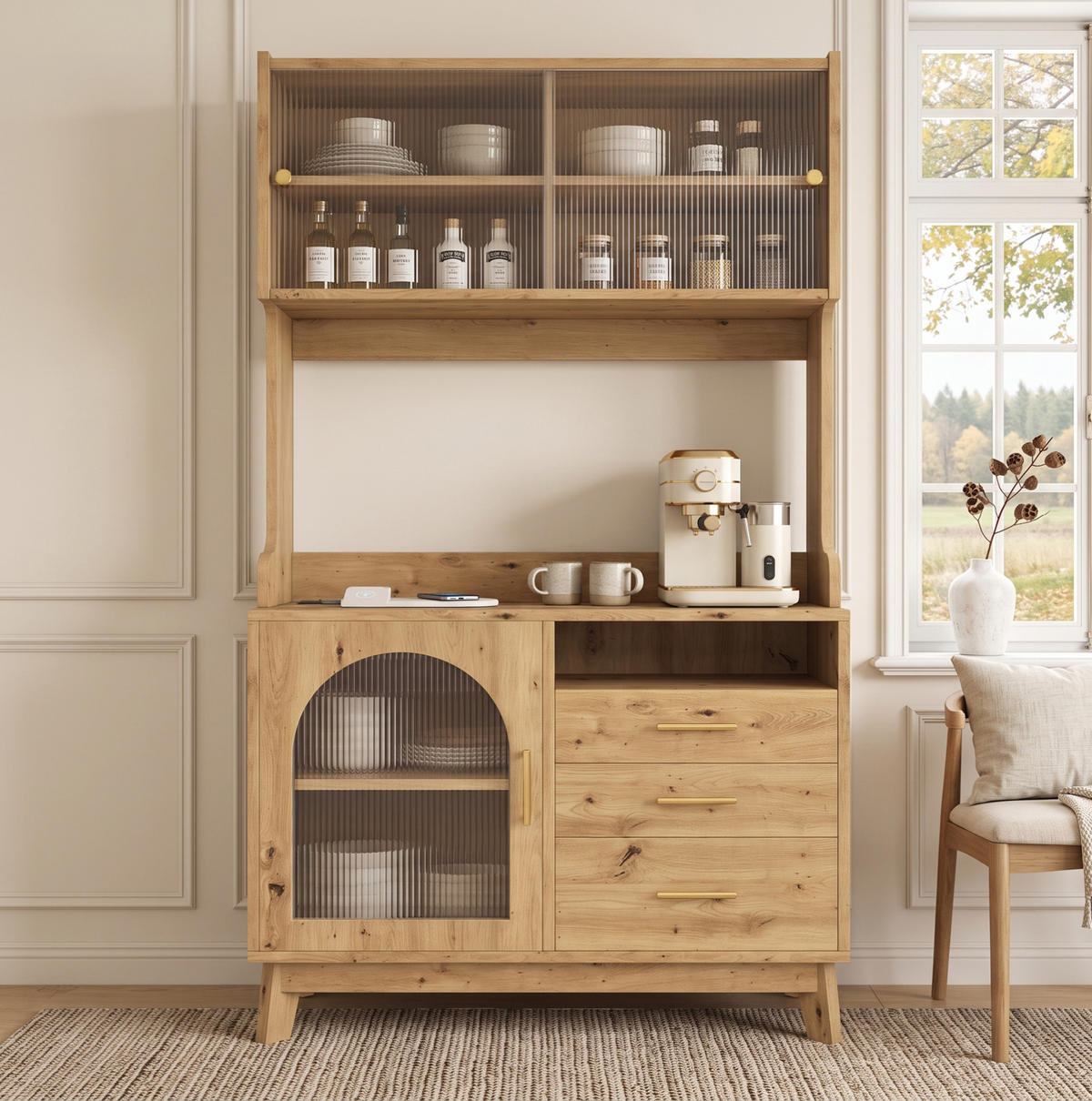 HOCHSCHRANK aus Spanplatte 100,5x40x178 cm Holzfarbe mit Steckdosen, USB-A- und USB-C-Anschluss - Eichefarben, Holzwerkstoff (100.5/178/40cm) - IVMEU