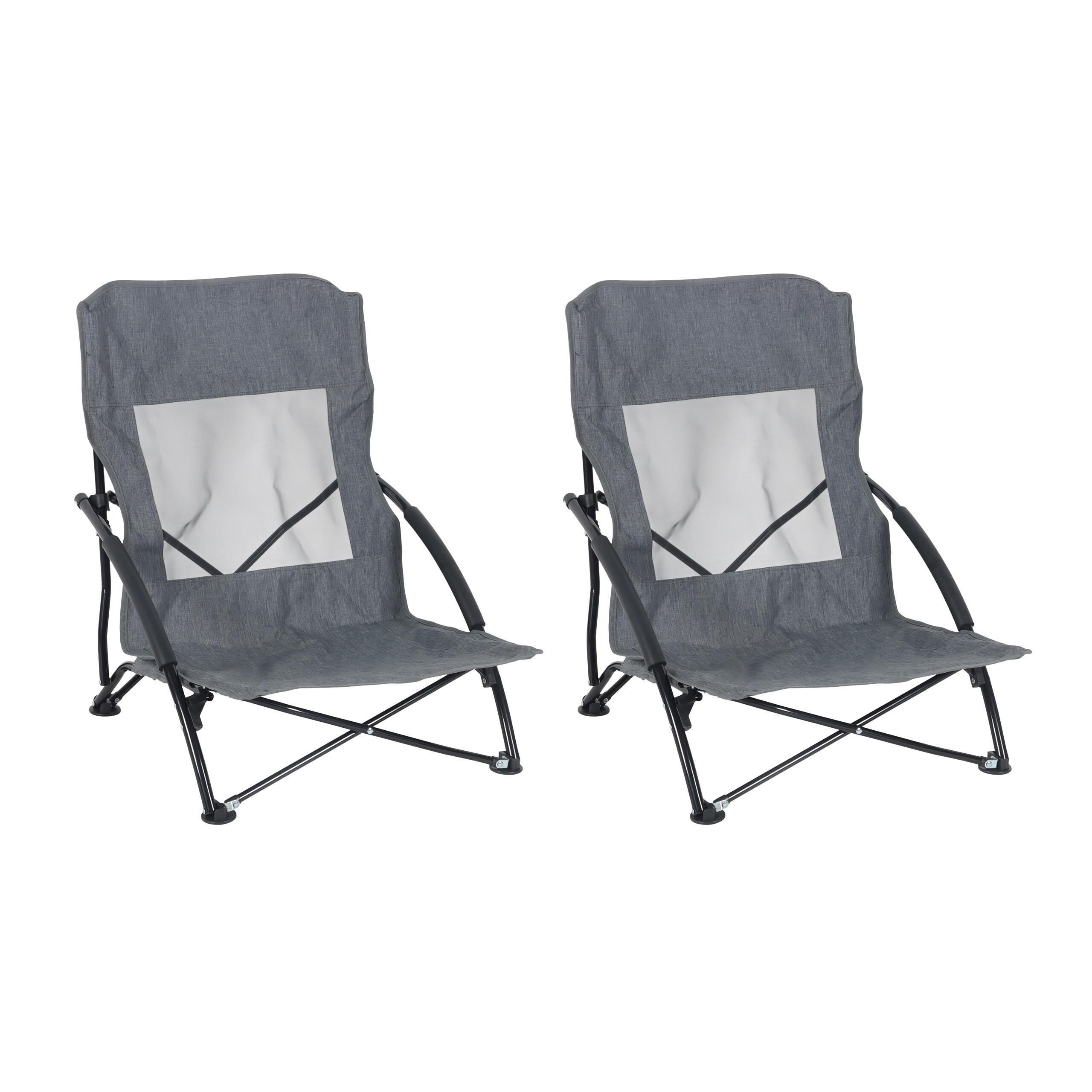 2x QMBasic Camping Klappstuhl – Anthrazit, Mit Armlehnen, Klappbar, Leicht, Für Strand & Garten QMBasic Strandstuhl Anthrazit Faltbar 2 Stück