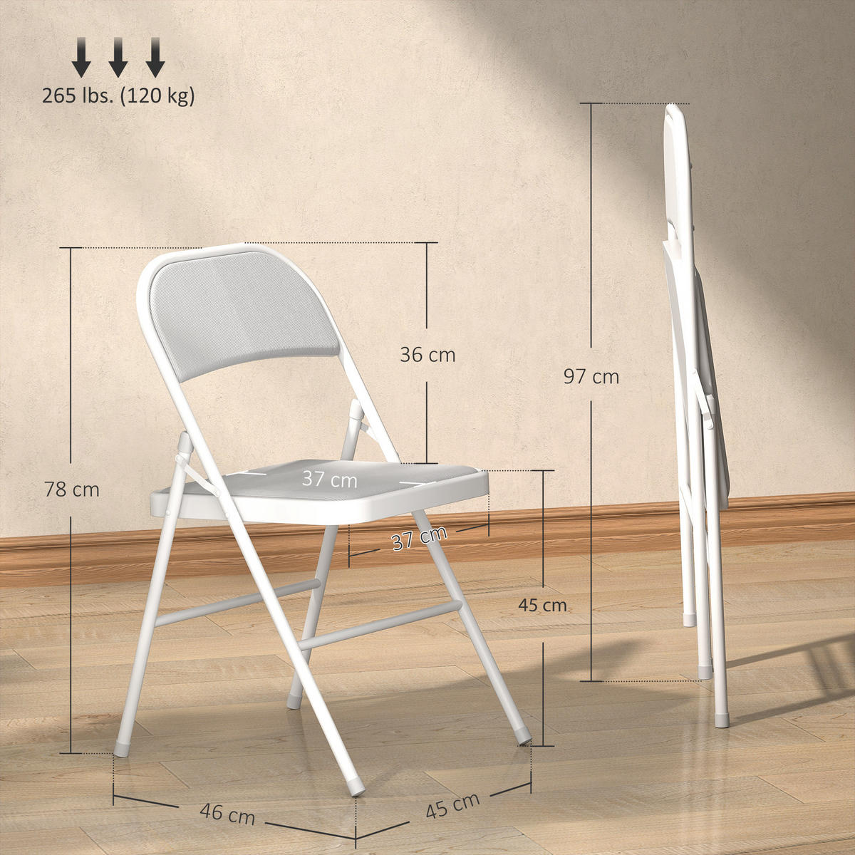 KLAPPSTUHL 4er-Set DE-13345 gepolsterter Rippvelours Weiß - Weiß, Metall (46/78/45cm) - ComfortXL