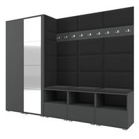 GARDEROBE NELA VII 250 cm (Modulare Flurmöbel XL Graphit mit Spiegel & Sitzpolster Schwarz 16 Universell) - Silberfarben/Schwarz, Holz/Holzwerkstoff (250/187/40cm) - Ravio