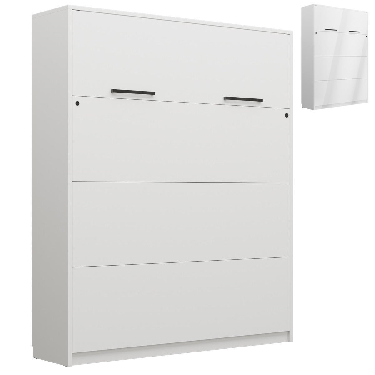 SCHRANKBETT Klappbett vertikal GN160x200 mit LED-Beleuchtung - Weiß-Hochglanz - Weiß Hochglanz/Schwarz, Holz/Holzwerkstoff (160/200cm) - QMM TraumMöbel