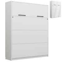 SCHRANKBETT Klappbett vertikal GN160x200 mit LED-Beleuchtung - Weiß-Hochglanz - Weiß Hochglanz/Schwarz, Holz/Holzwerkstoff (160/200cm) - QMM TraumMöbel