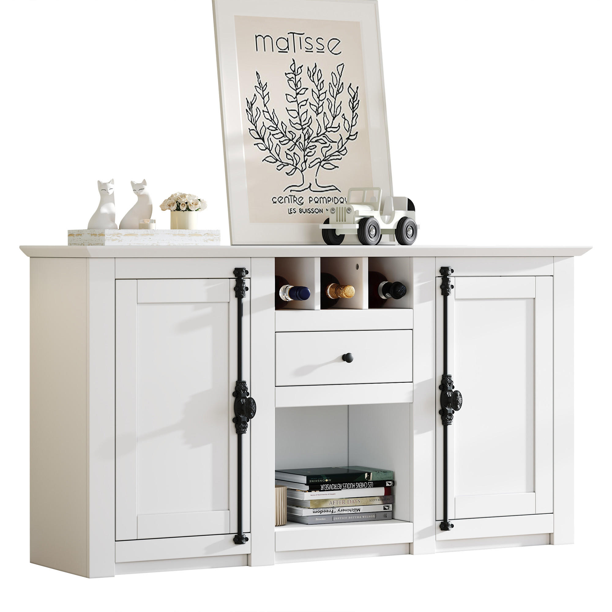 SIDEBOARD Weiß 2 Türen 1 Schublade 130x35x70cm Weinregal - Weiß, Holzwerkstoff (35/70/130cm) - FLIEKS