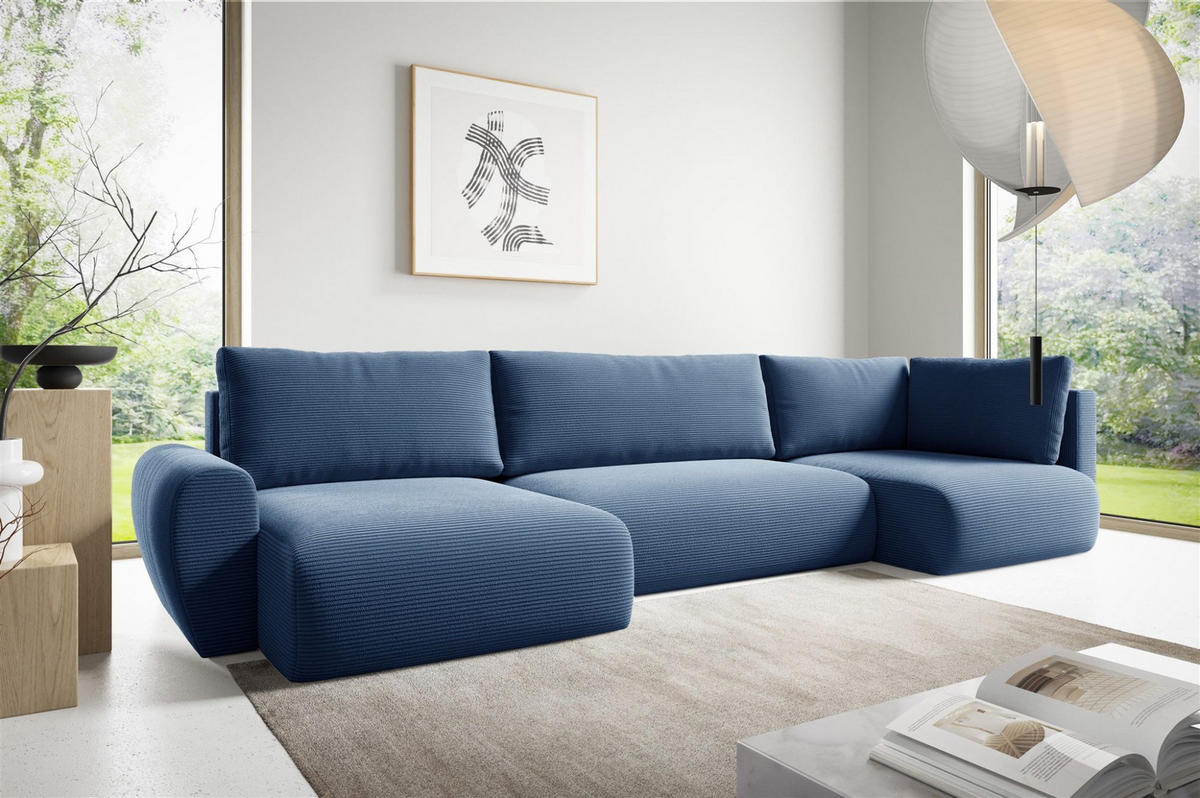 WOHNLANDSCHAFT Galan Mit Schlaffunktion - Blau, Holzwerkstoff/Textil (385/70/153cm) - Fun Möbel