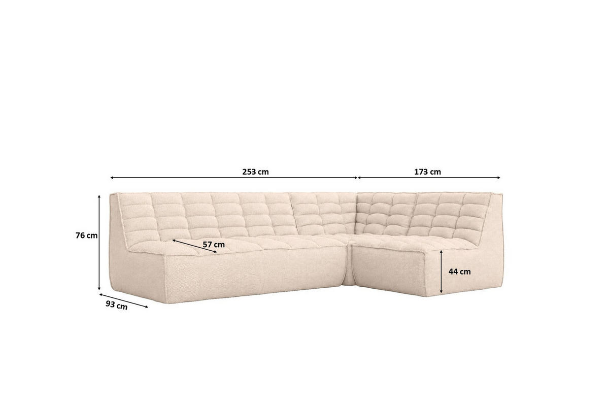 ROHOVÁ SEDAČKA modulární ve tvaru L, plyšová tkanina Pop, Krémová, Pravá strana, LAZY L Mini - krémová, dřevo (253/173cm) - Kaiser Möbel