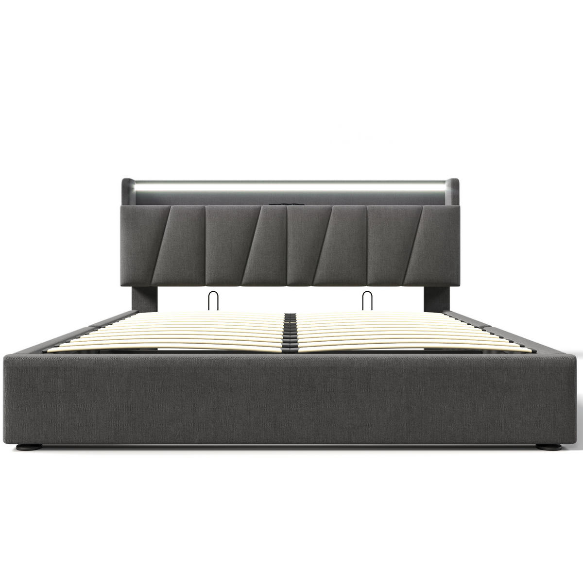 POLSTERBETT 160/200 cm grau mit Stauraum und USB-Anschlüssen - Grau, Textil (160/200cm) - OKWISH
