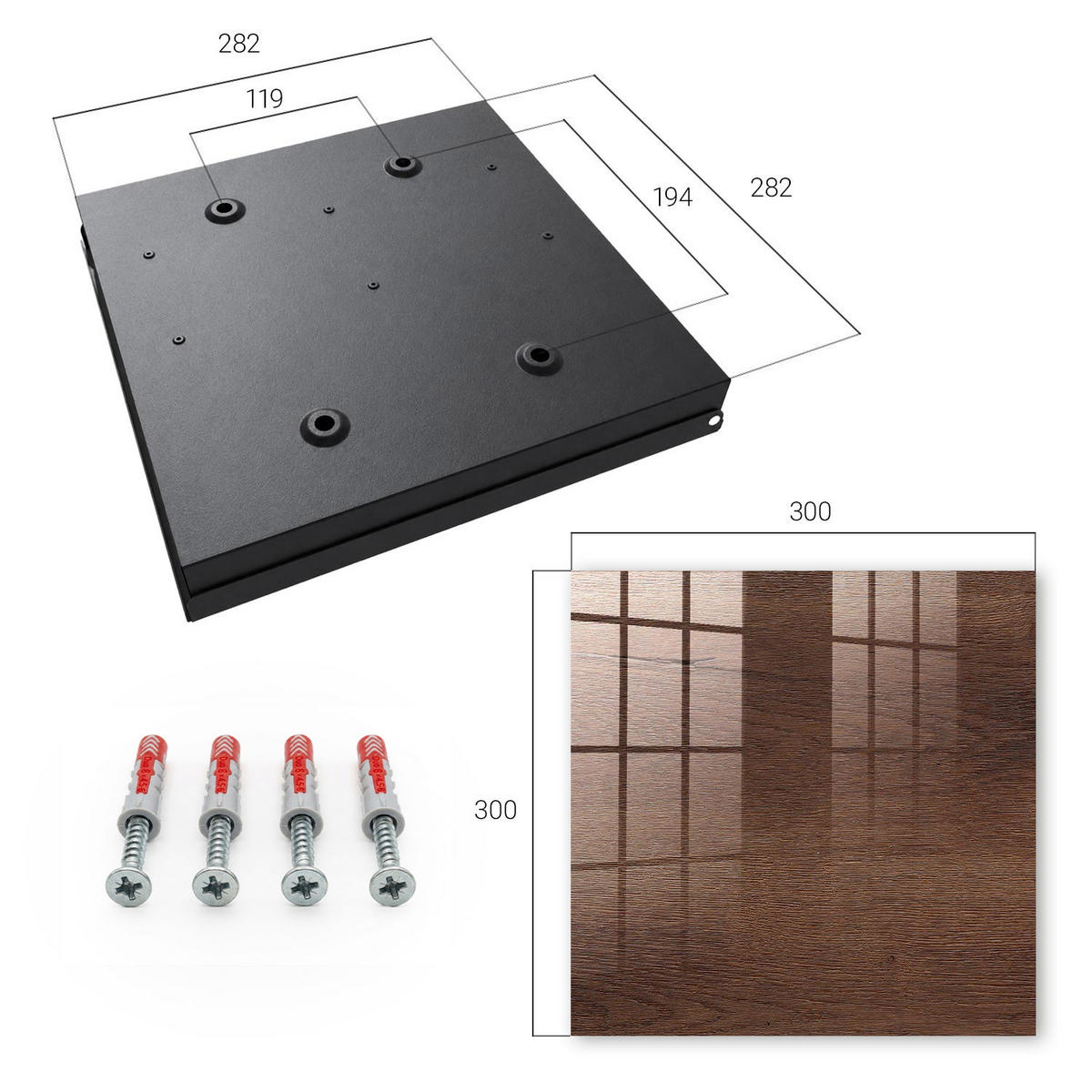 SCHLÜSSELBOX Schwarz 30x30 cm- Türöffnung nach rechts - Braunes Holz - Braun, Metall (30/30/5cm) - TULUP