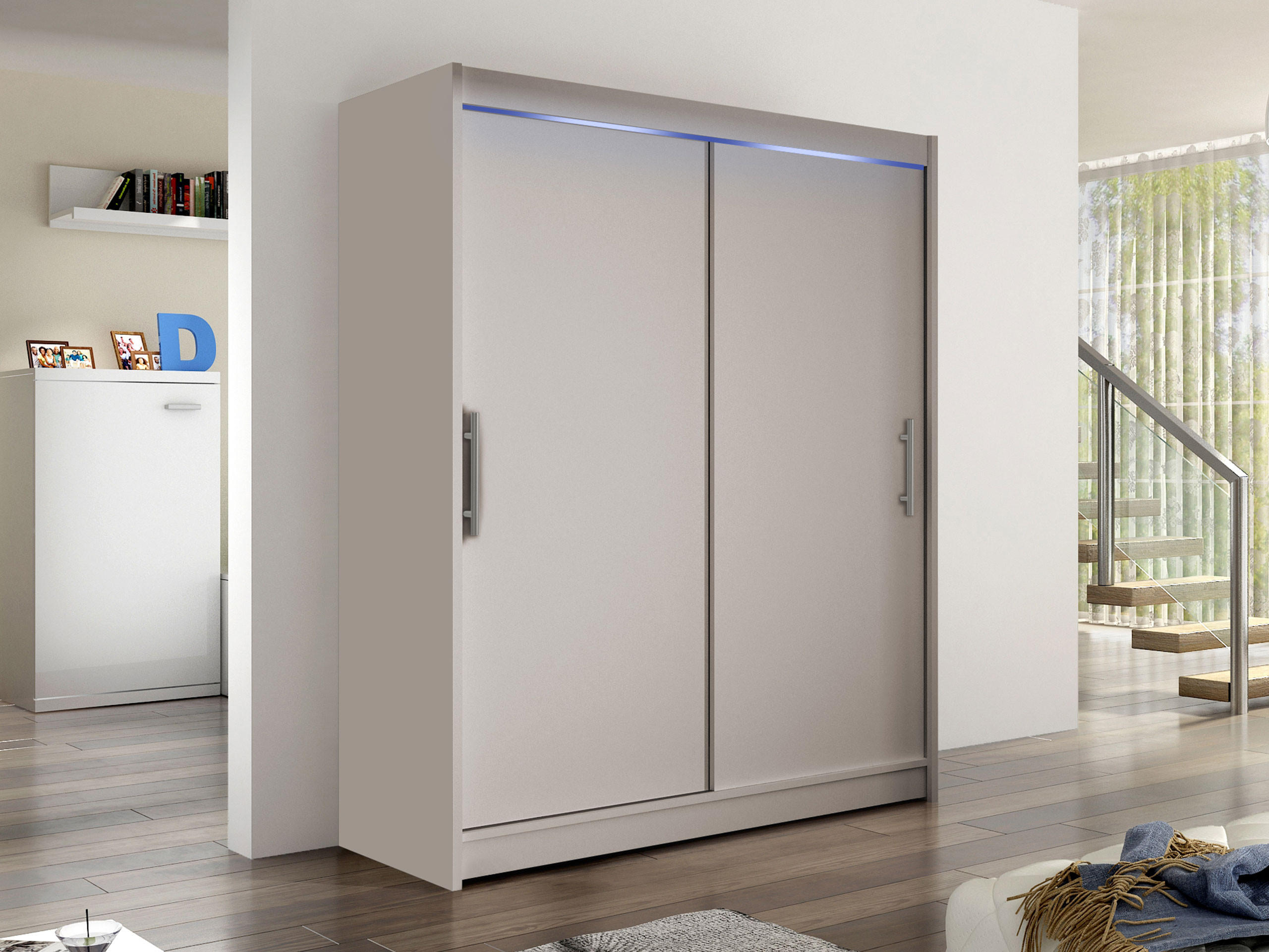 SCHWEBETÜRENSCHRANK Westa I, mit RGB LED Beleuchtung - Kaschmir/Silberfarben, Holzwerkstoff/Metall (150/200/58cm) - MIRJAN24