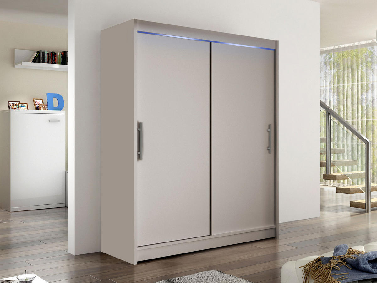 SCHWEBETÜRENSCHRANK Westa I, mit RGB LED Beleuchtung - Kaschmir/Silberfarben, Holzwerkstoff/Metall (150/200/58cm) - MIRJAN24
