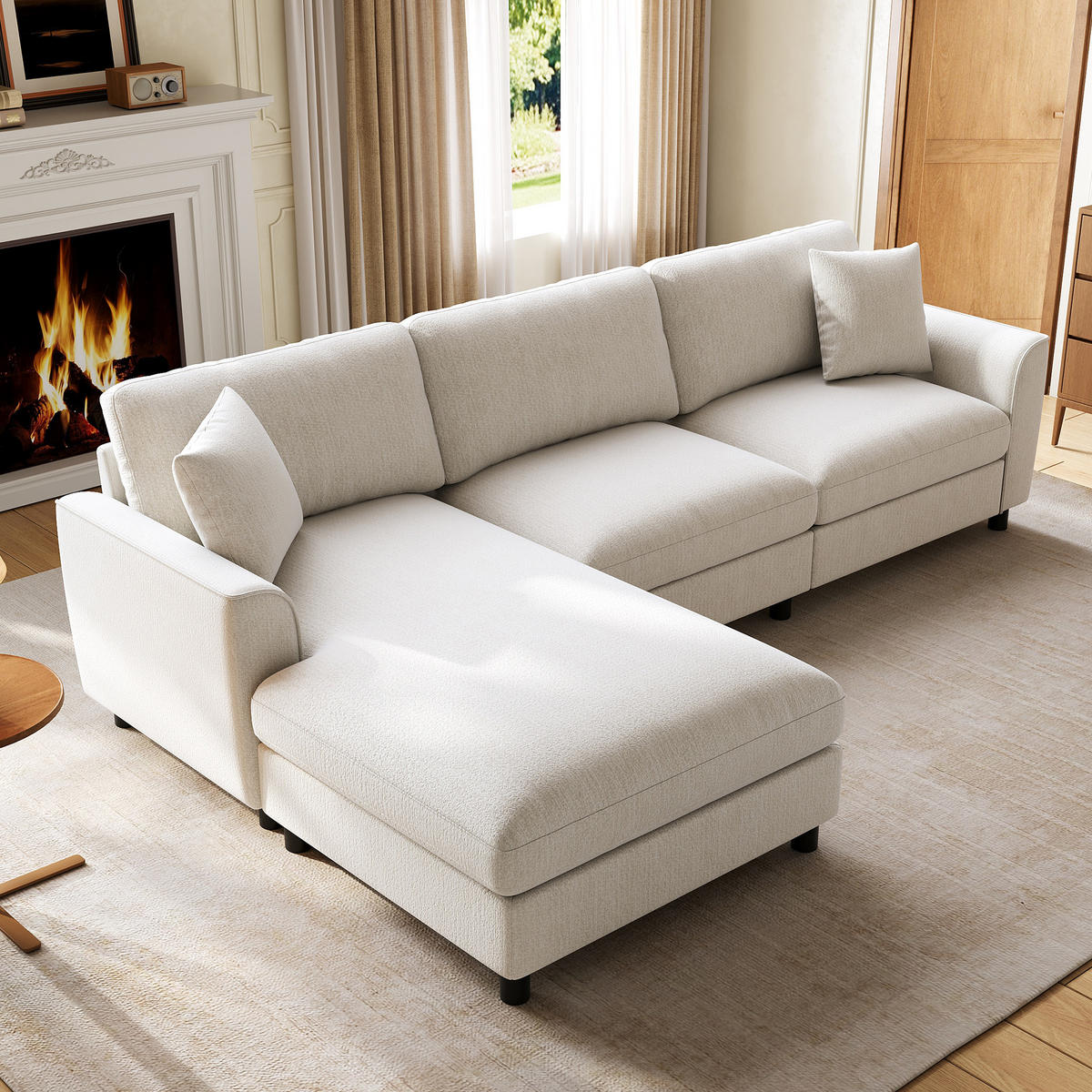 ECKSOFA 256/137/79 cm Beige mit umstellbarer Liegeelement - Beige, Textil/Metall (256/137cm) - Oxeza