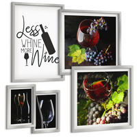 BILDER SET 5er Set - 50x50 cm & 20x30 cm & 40x60 cm Silberner Rahmen - Weingläser mit Trauben und Inschrift - Silberfarben, Kunststoff (40/60cm) - TULUP