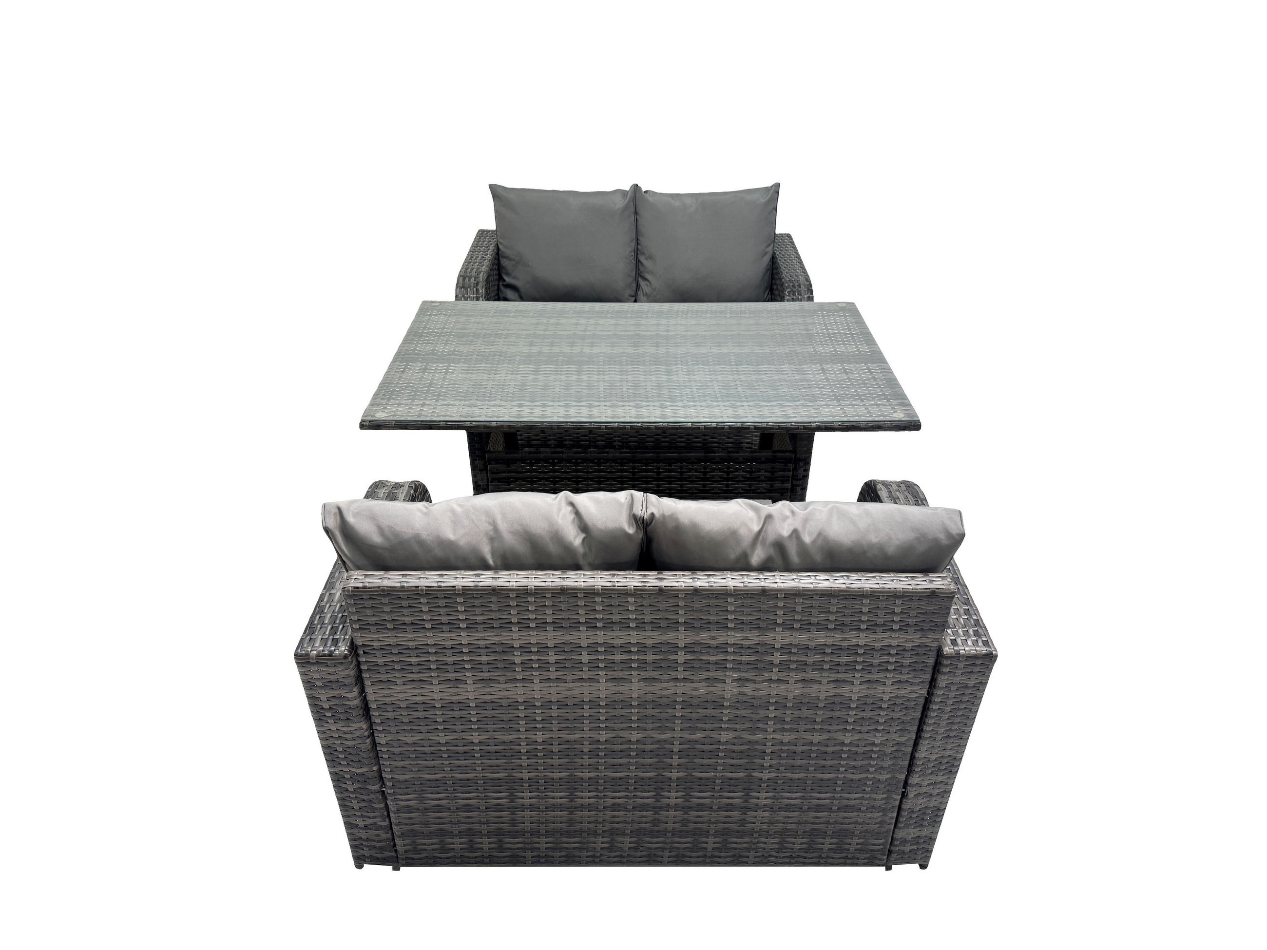 GARTENGARNITUR mit Zweisitzer Polyrattan Dunkelgrau 4-Sitzer - Dunkelgrau/Grau, Glas/Kunststoff - Fimous