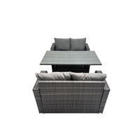 GARTENGARNITUR mit Zweisitzer Polyrattan Dunkelgrau 4-Sitzer - Dunkelgrau/Grau, Glas/Kunststoff - Fimous