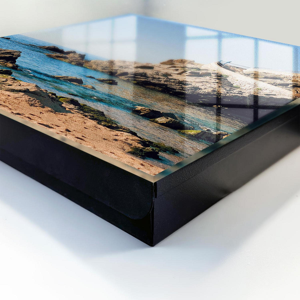 SCHLÜSSELBOX Schwarz 30x30 cm- Türöffnung nach rechts - Küstenlandschaft - Blau, Metall (30/30/5cm) - TULUP
