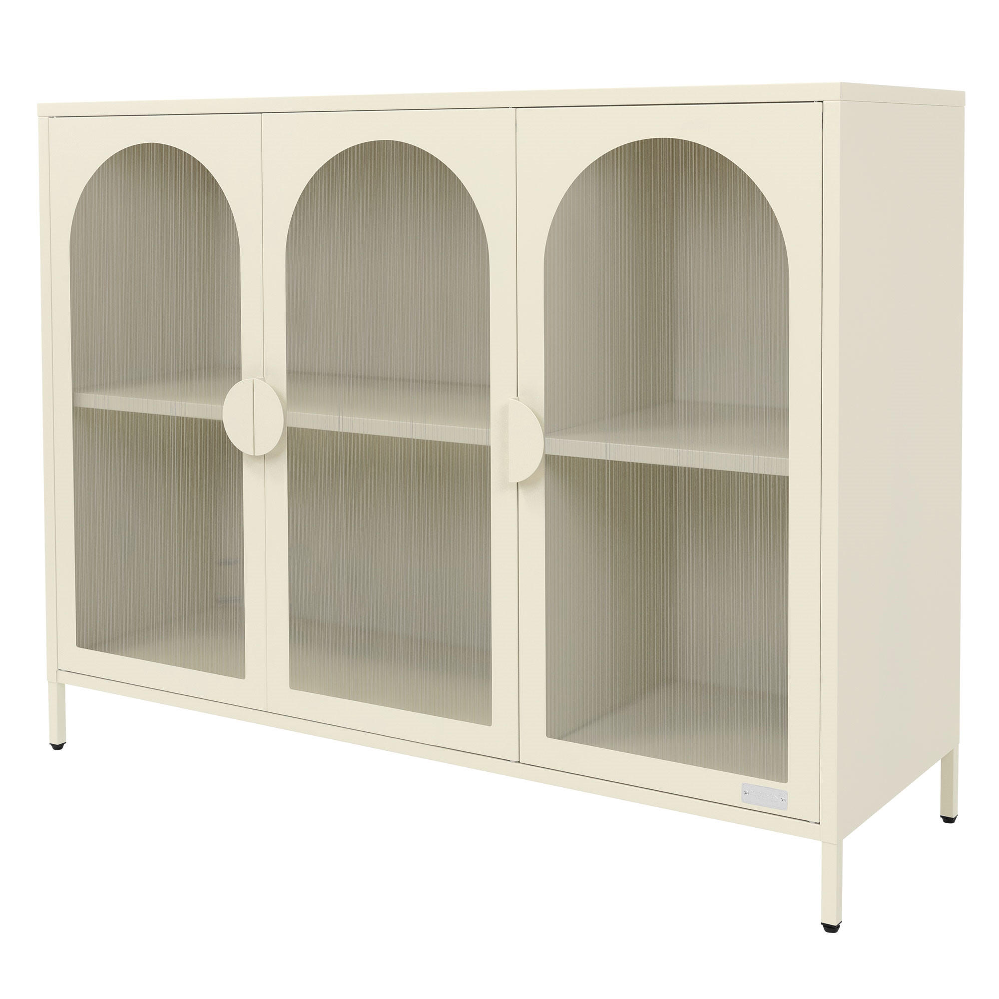 VITRINENSCHRANK aus Stahl 120x93x40 cm Creme mit 3 Türen - Creme, Metall (120/93/40cm) - ML-DESIGN
