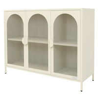 VITRINENSCHRANK aus Stahl 120x93x40 cm Creme mit 3 Türen - Creme, Metall (120/93/40cm) - ML-DESIGN