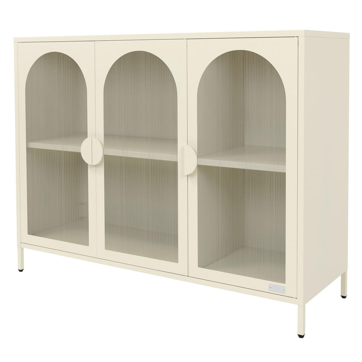 VITRINENSCHRANK aus Stahl 120x93x40 cm Creme mit 3 Türen - Creme, Metall (120/93/40cm) - ML-DESIGN