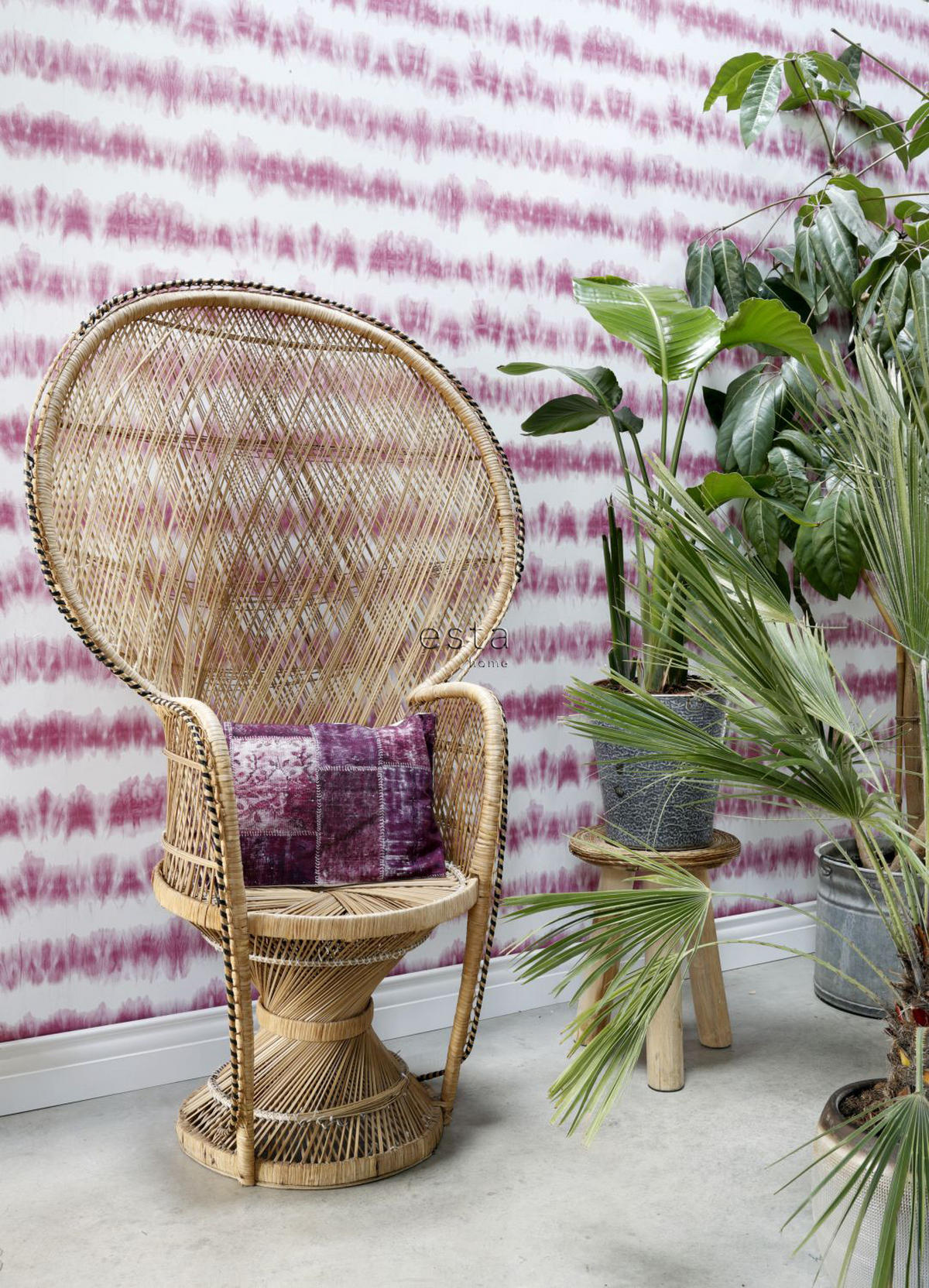 TAPETE horizontale Tie-Dye Shibori Streifen 53 cm x 10.05 m - Pink, Papier (53/1000cm) - ESTAhome
