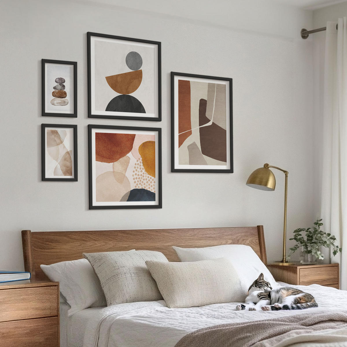 WANDBILDER 5er-Set - 50x50 cm & 20x30 cm & 40x60 cm Schwarzer Rahmen - Abstrakte Malerei Dekorationen - Schwarz, Kunststoff (40/60cm) - ArtPrintCave