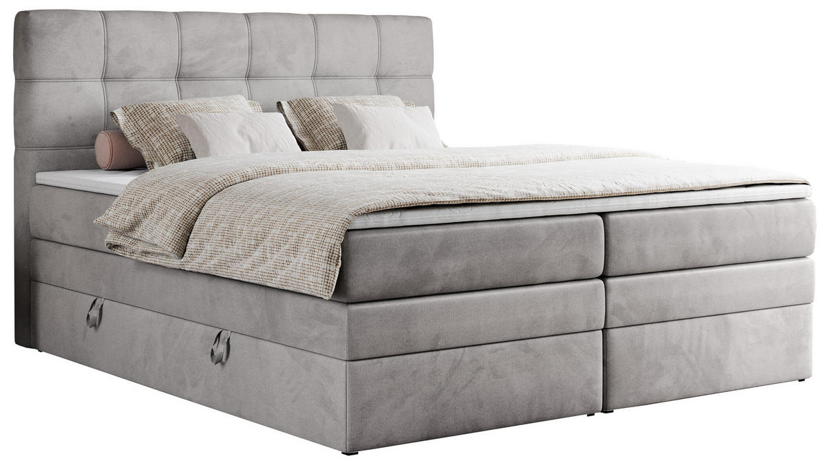 BOXSPRINGBETT ERNI KING 120/200 Hellgrau Velvet - H3 - Hellgrau, Holz/Textil (120/200cm) - MKS