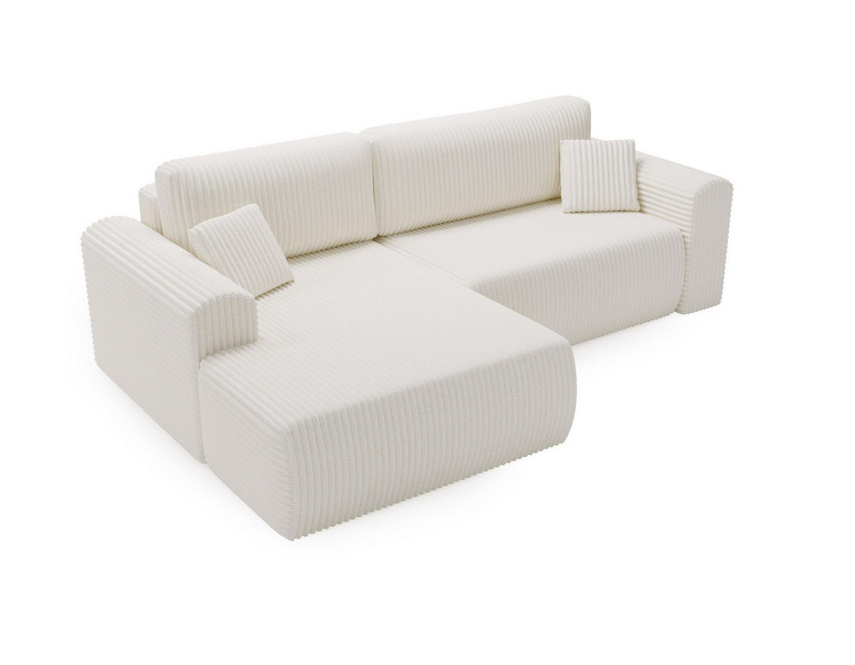 ECKSOFA Linea Weiß, Sofa mit Schlaffunktion, linke seite - Weiß, Holzwerkstoff/Textil (257/177cm) - Bettso