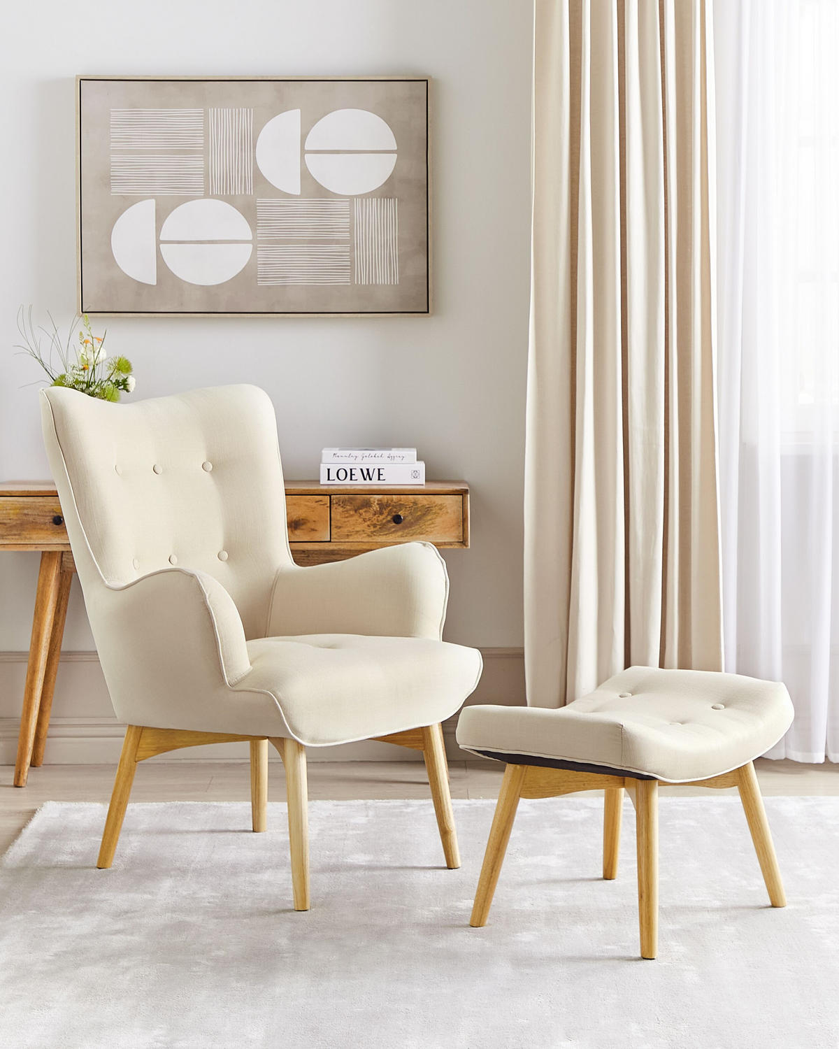 SESSEL Helles Beige mit Hocker Vejle - Beige/Creme, Textil (81/100/78cm) - Beliani