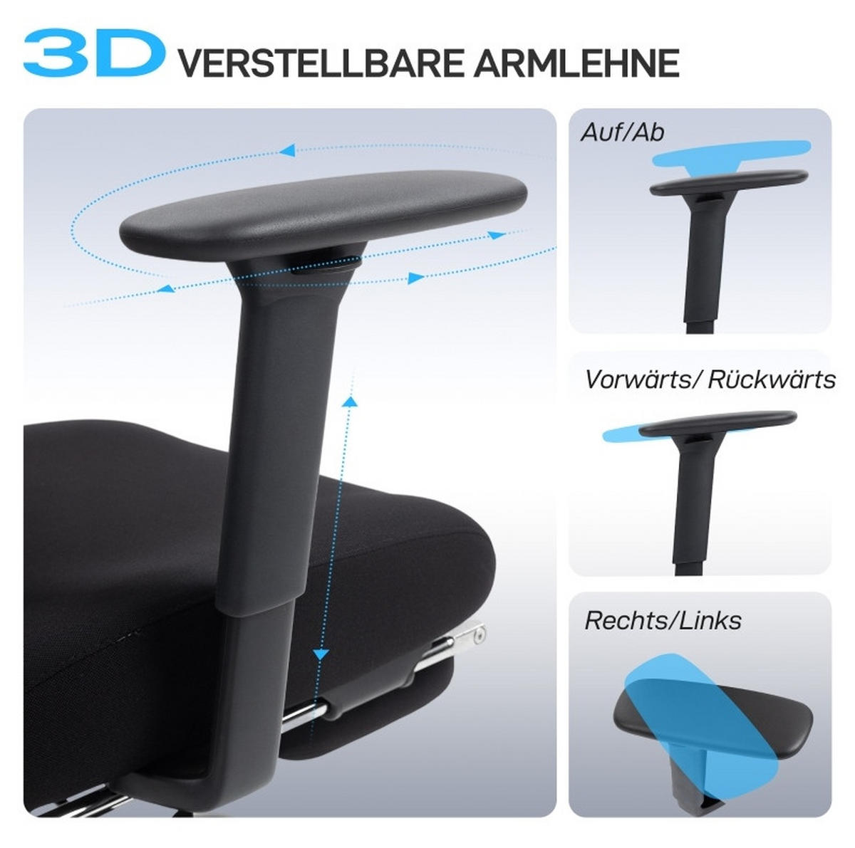 BÜROSTUHL ergonomisch mit Fußstütze Schwarz - Schwarz, Kunststoff (73/128/75cm) - Meubliv