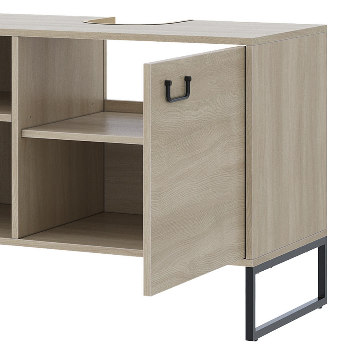 WASCHBECKENUNTERSCHRANK Vionna Eiche/Schwarz 80 x 60 cm mit 2 offenen Fächern - Eichefarben/Schwarz, Holzwerkstoff (80/60/45.5cm) - Vicco