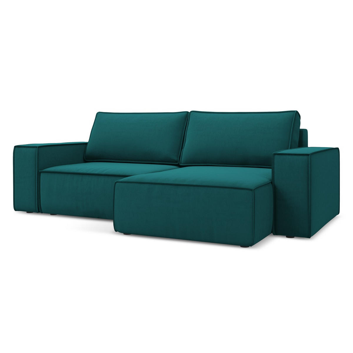 ECKSOFA mit Schlaffunktion Samt Stoff Blau - Blau/Petrol, Kunststoff/Textil (257/148cm) - LaMiaSofa