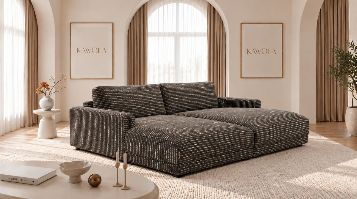 BIG SOFA MARLIN Braun Flachgewebe - Dunkelbraun/Schwarz, Kunststoff/Textil (262/80/168cm) - KAWOLA