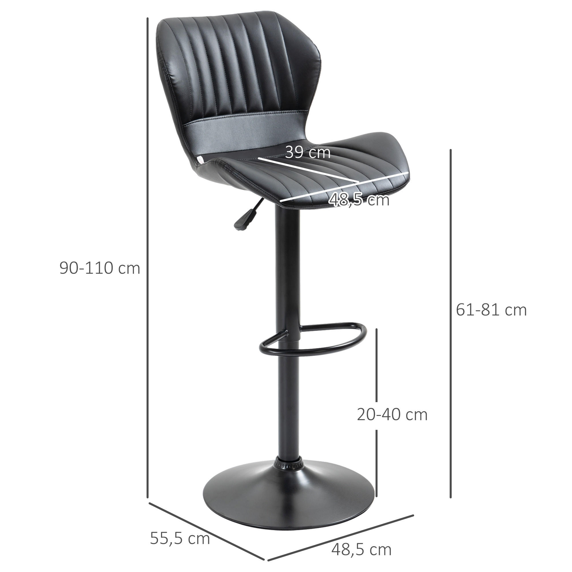 Thumbnail - Homcom Barhocker, Schwarz, Kunststoff, 55.5x110x48.5 cm, Esszimmer, Barmöbel, Barhocker