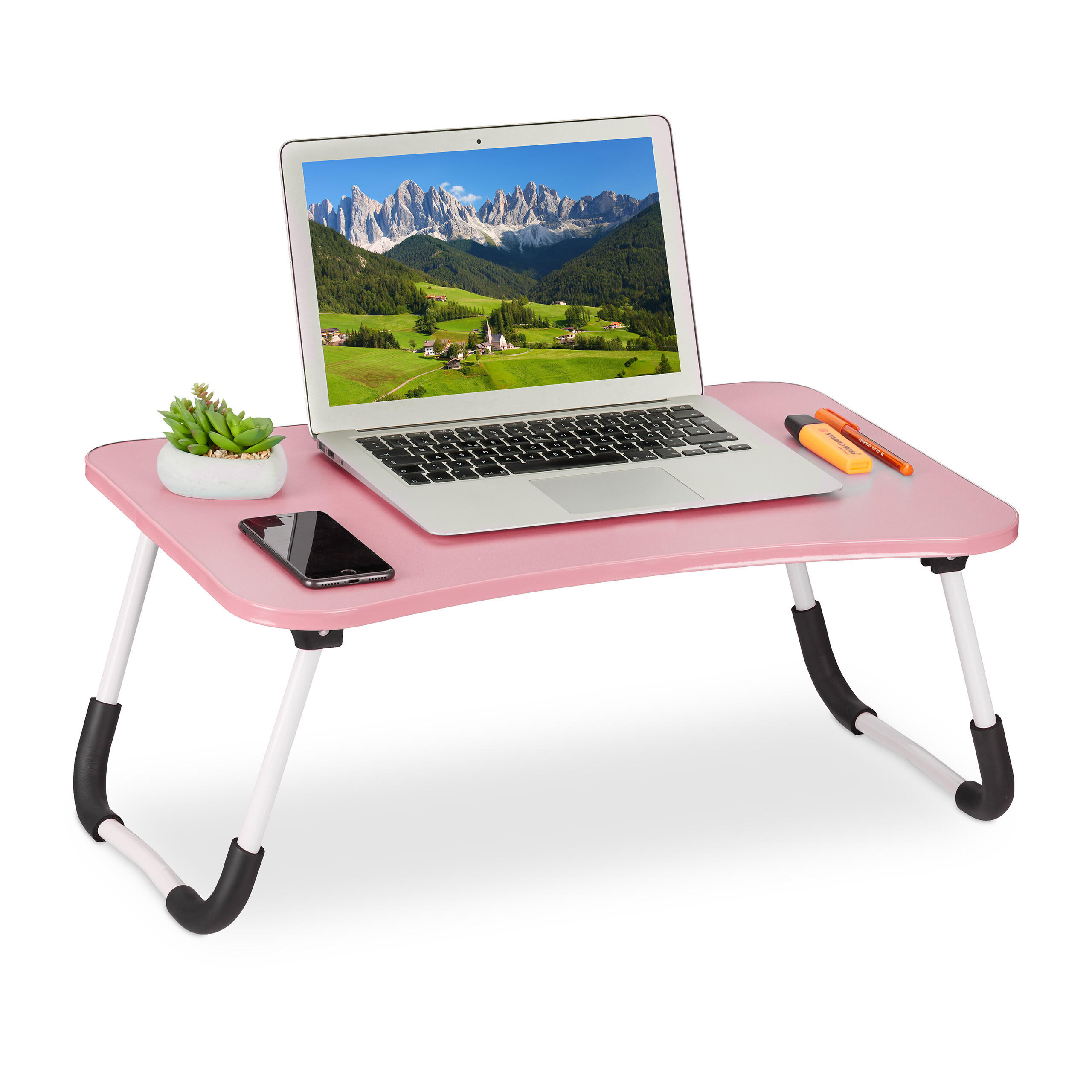 LAPTOPTISCH Pink klappbar - Rosa, Holzwerkstoff/Kunststoff (40/63/26cm) - Relaxdays