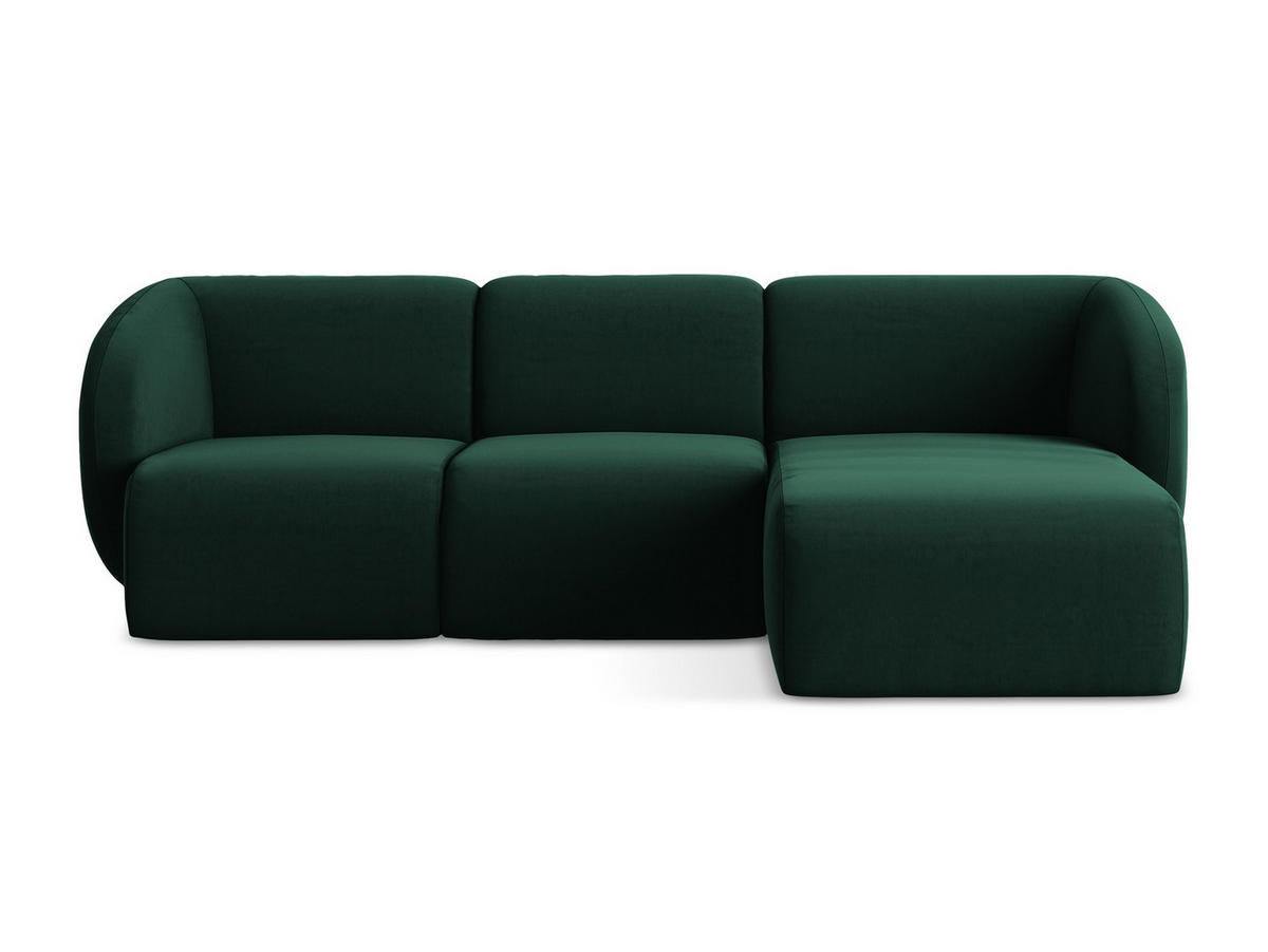 ECKSOFA Rechts Samt Stoff Grün - Dunkelgrün/Schwarz, Holzwerkstoff/Kunststoff (248/166cm) - Makamii