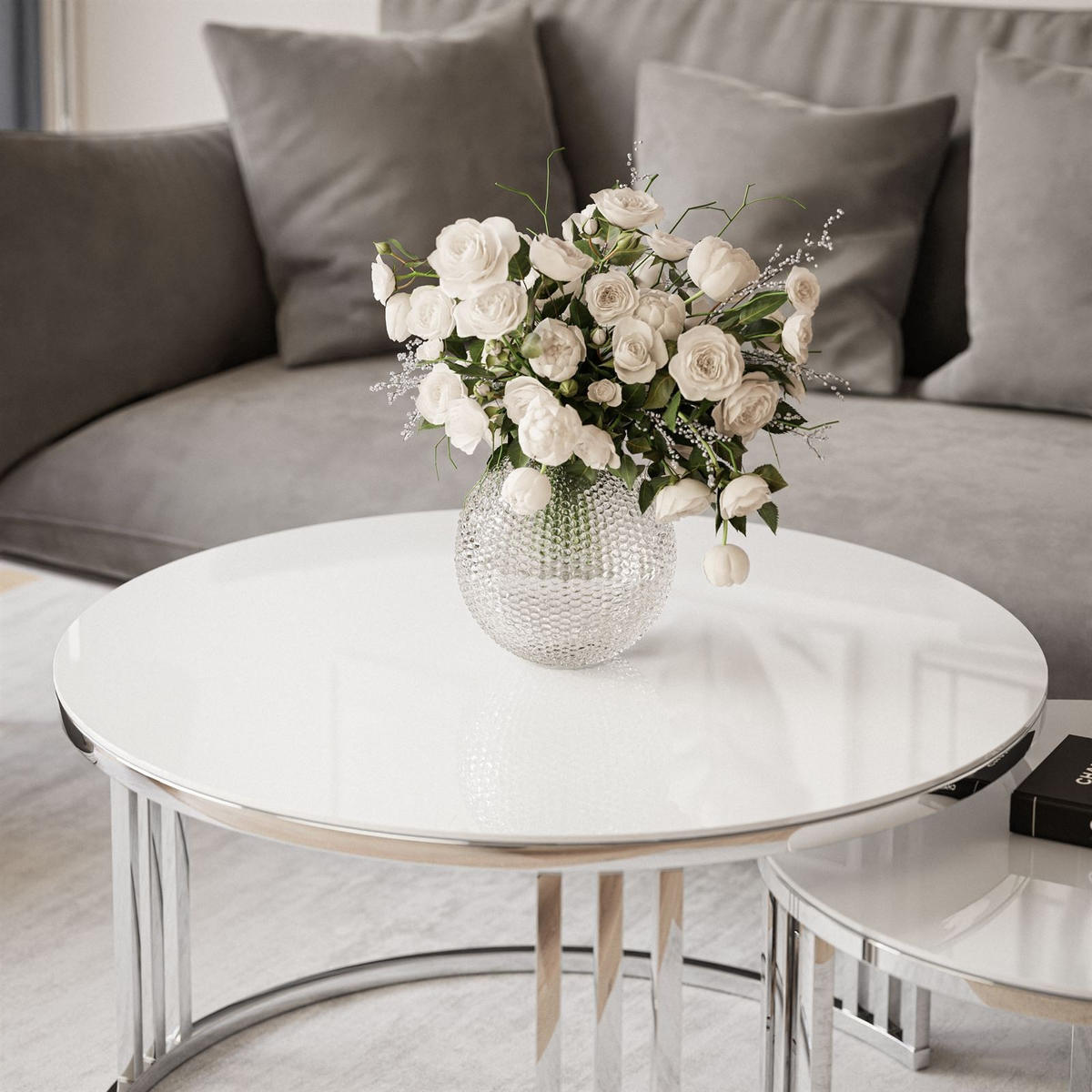 COUCHTISCH 2 in 1 LORI GLASS verchromt silber - Silberfarben, Glas (70/70/48cm) - Lookway