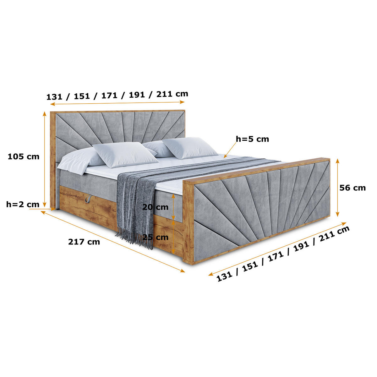 BOXBETT mit Matratze H3 und Lattenrost - LOLLI6-Z - 180x200 - Grau Casablanca - Grau, Holzwerkstoff (180/200cm) - ALTDECOR