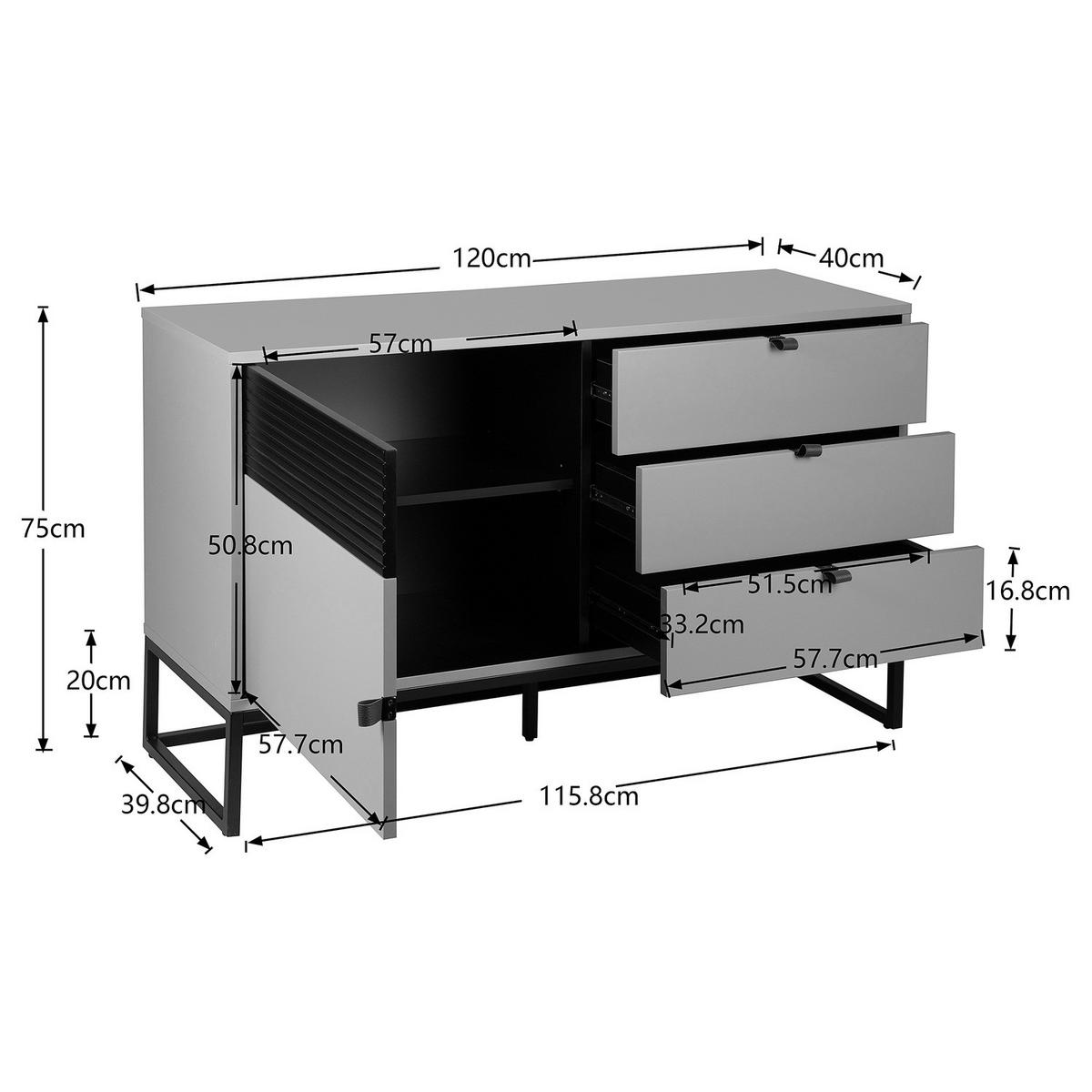 KOMMODE mit Tür - 120 cm - Eichefarben/Schwarz, Holzwerkstoff/Kunststoff (120/75/40cm) - home24