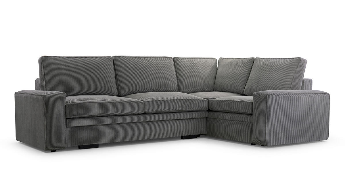 ECKSOFA L Form Treville DunkelGrau 296/196/94 cm – Rechts, mit Bettkasten und Schlaffunktion - Dunkelgrau/Schwarz, Kunststoff/Textil (296/196cm) - AX Living