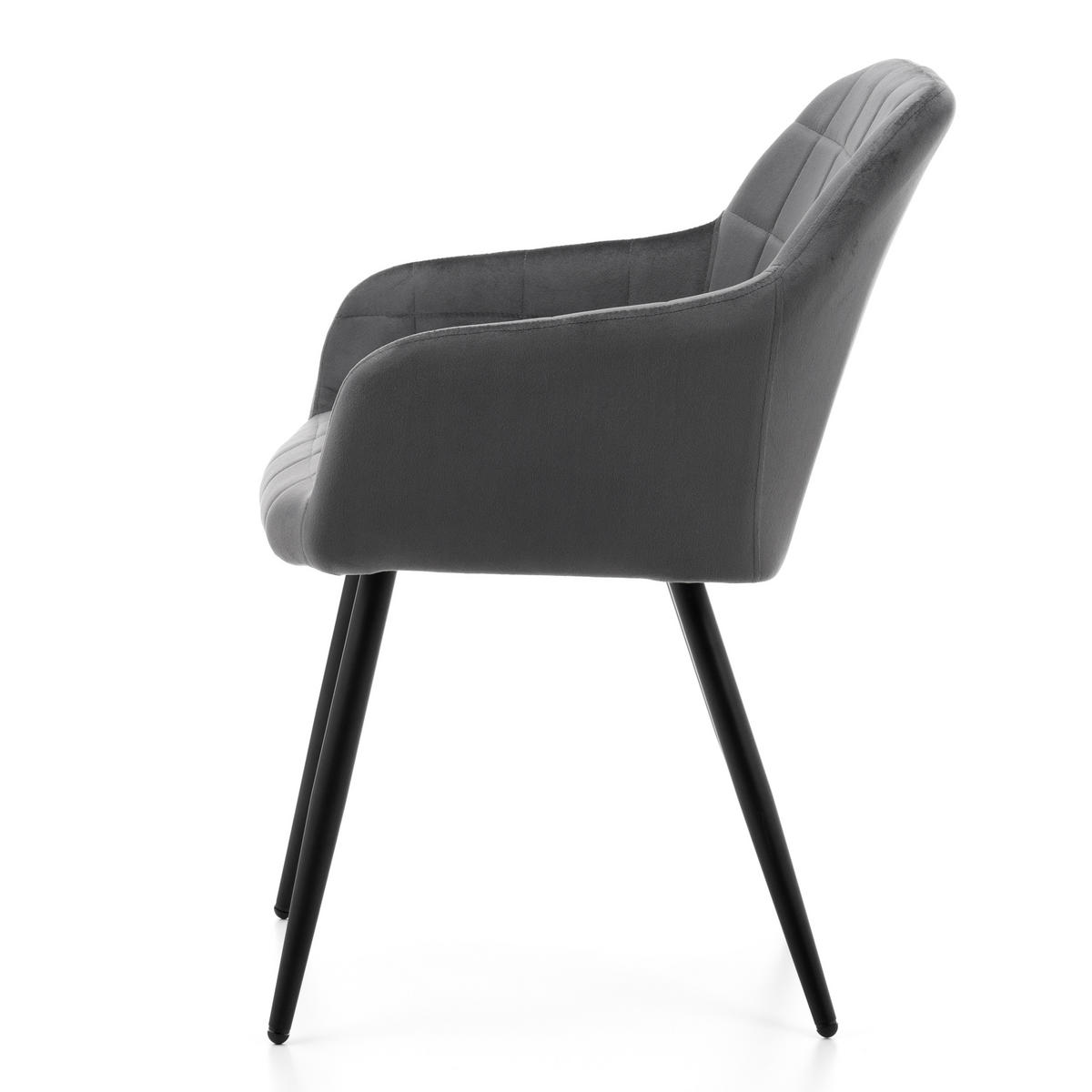 STUHL ORTE gepolstert mit Steppung - grau - Samt Velours - Schwarz/Grau, Textil/Metall (56/85/62cm) - NEW HOME