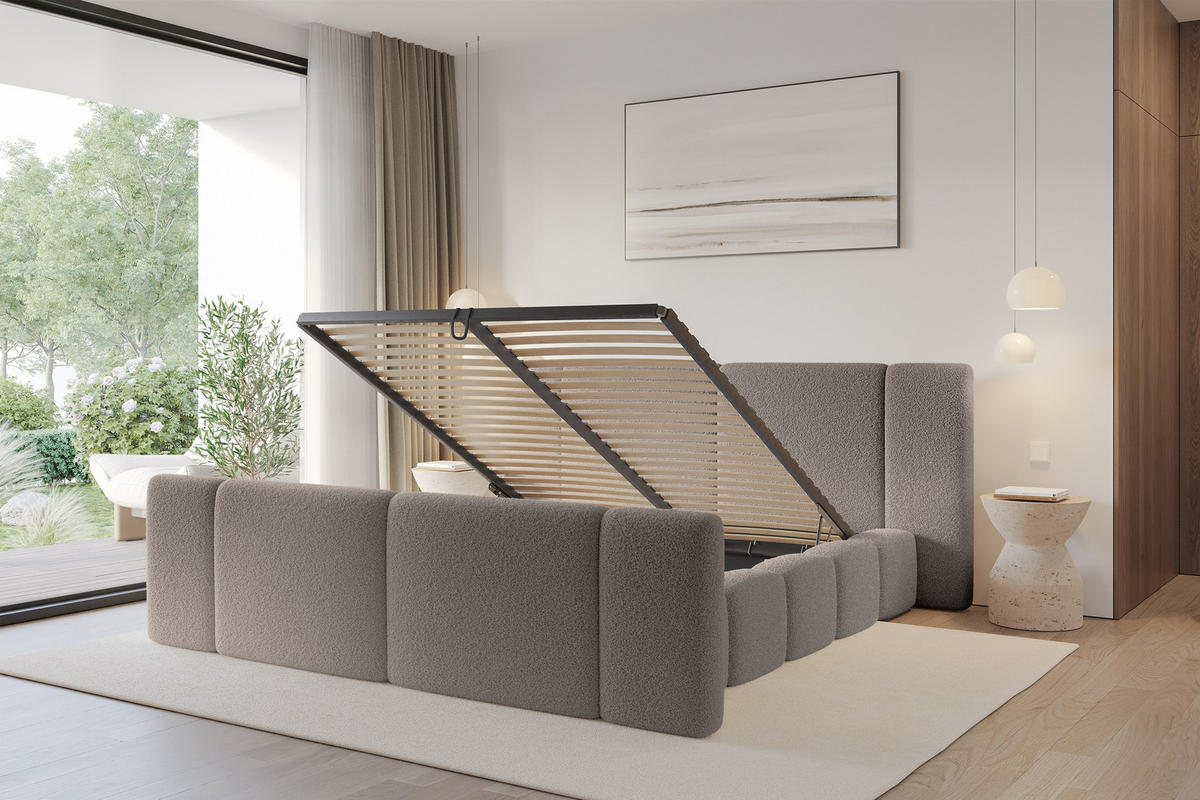 POLSTERBETT mit Bettkasten, Fußteil und Lattenrost, Boxbett ohne Matratze - NILO-Z 180x200 Braun - Braun, Holzwerkstoff/Textil (180/200cm) - ALTDECOR