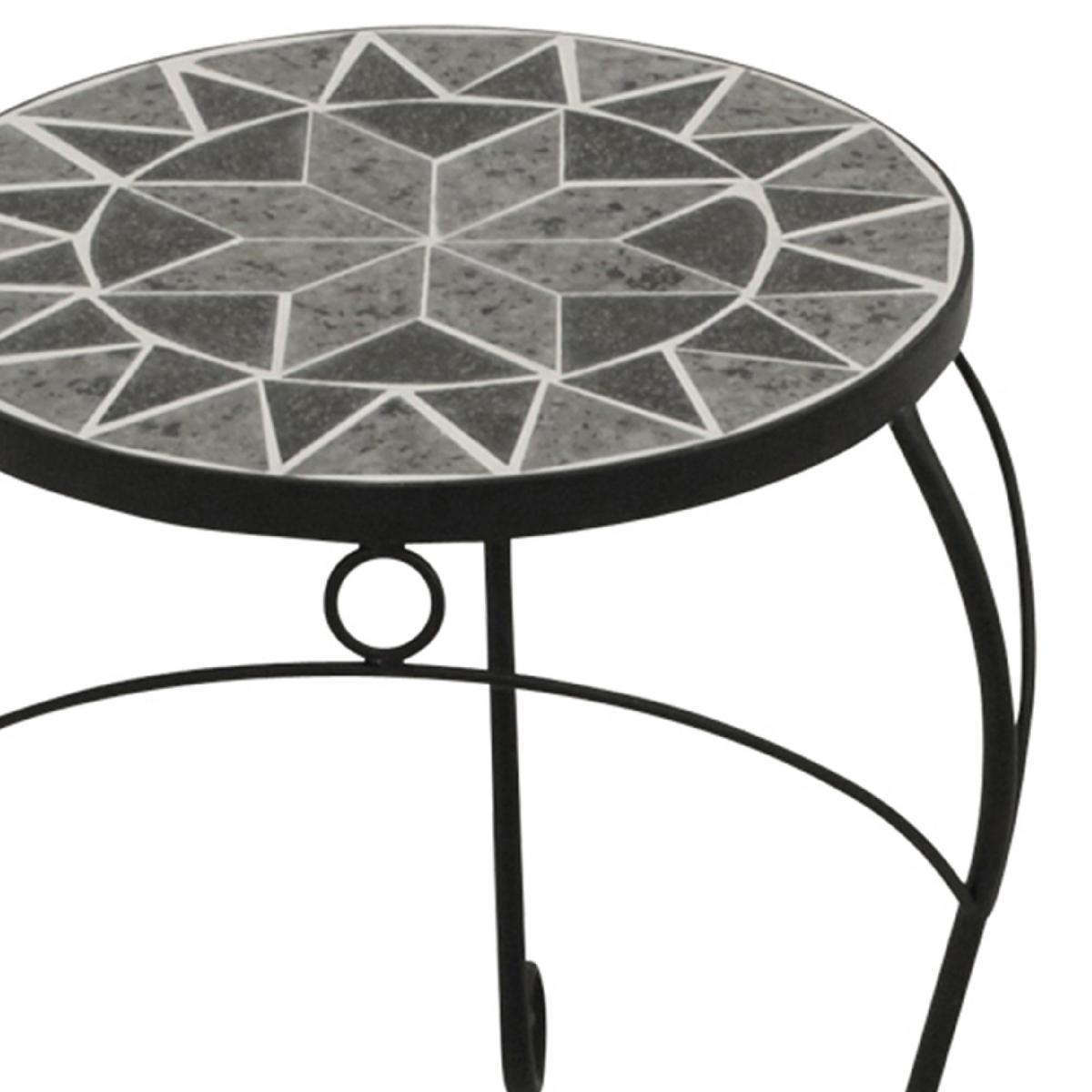 BEISTELLTISCHE 3-ER SET Lancaster - Stahlgestell - Tischplatten aus echter Keramik in Mosaik Optik, Farbe grau - Grau, Metall (36.5/36.5/40.5cm) - TPFGarden