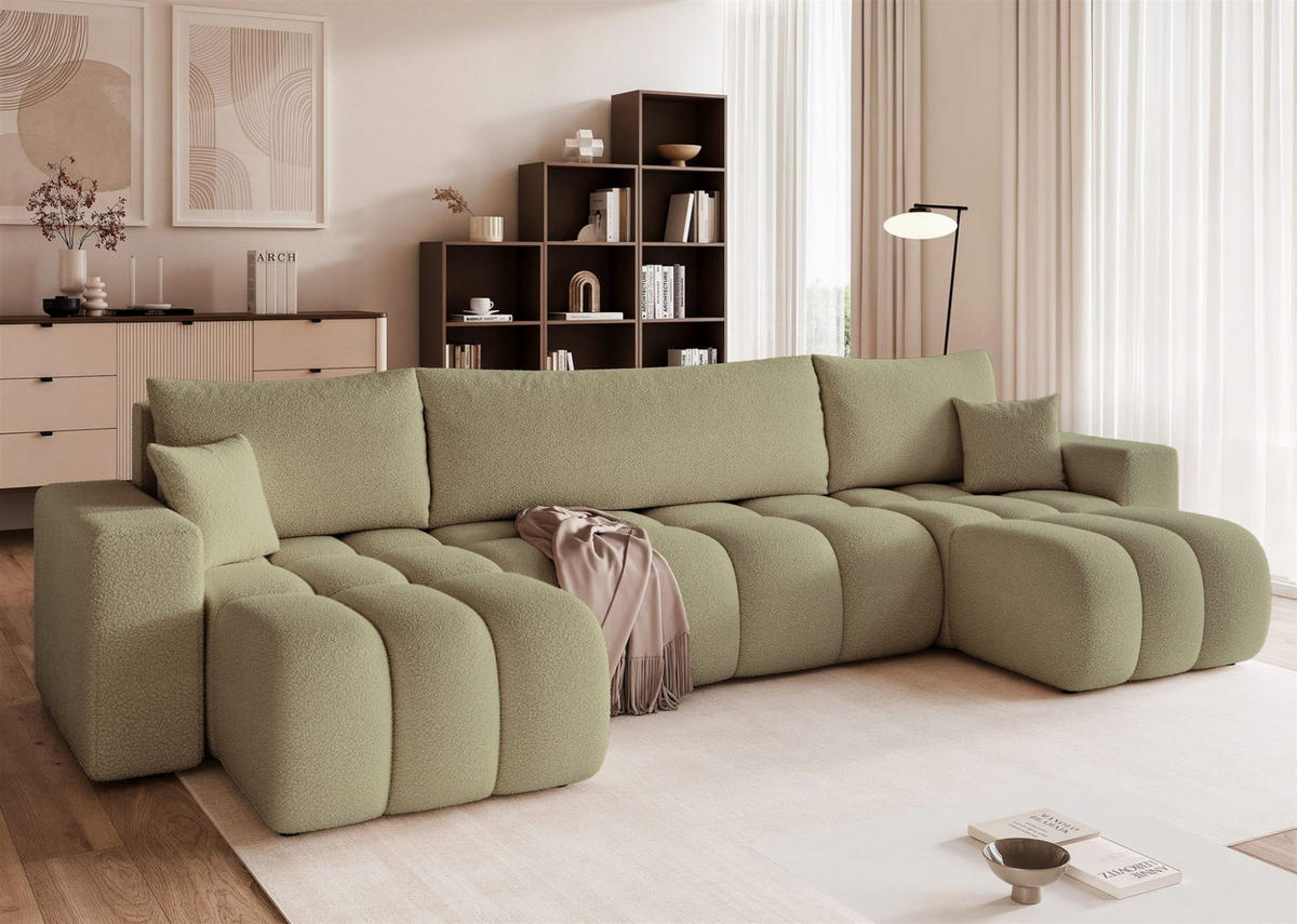 WOHNLANDSCHAFT Anabel Schlaffunktion - Grün, Holzwerkstoff/Textil (318/79/145cm) - Fun Möbel