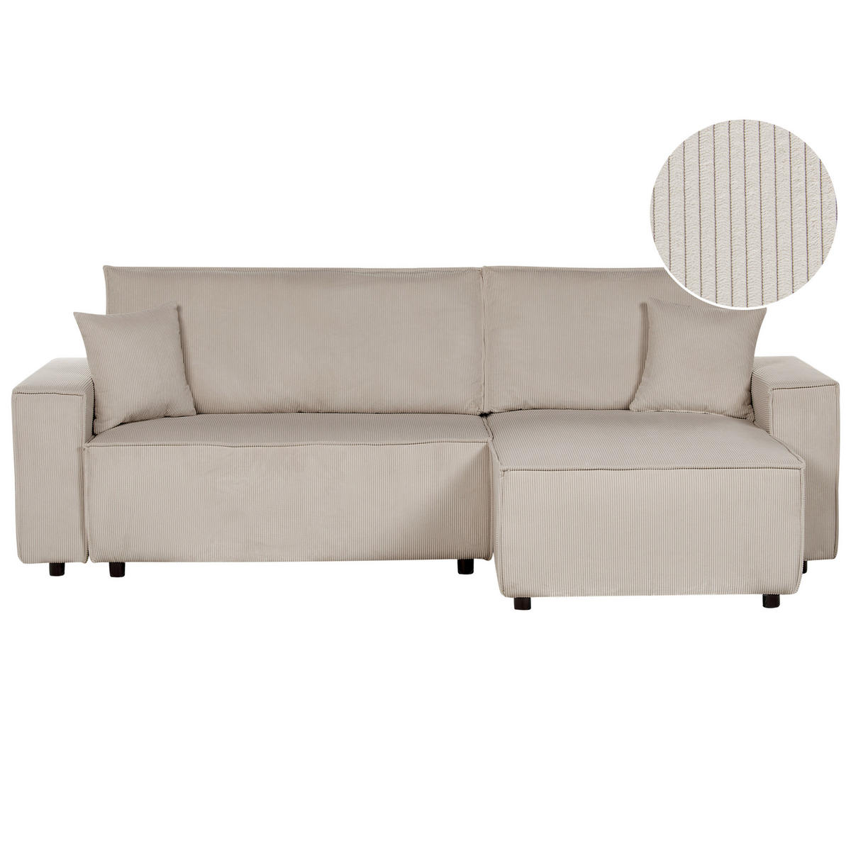 2-SITZER-ECKSOFA Cord beige rechtsseitig mit Schlaffunktion Abacka - Beige/Schwarz, Textil (247/147cm) - Beliani