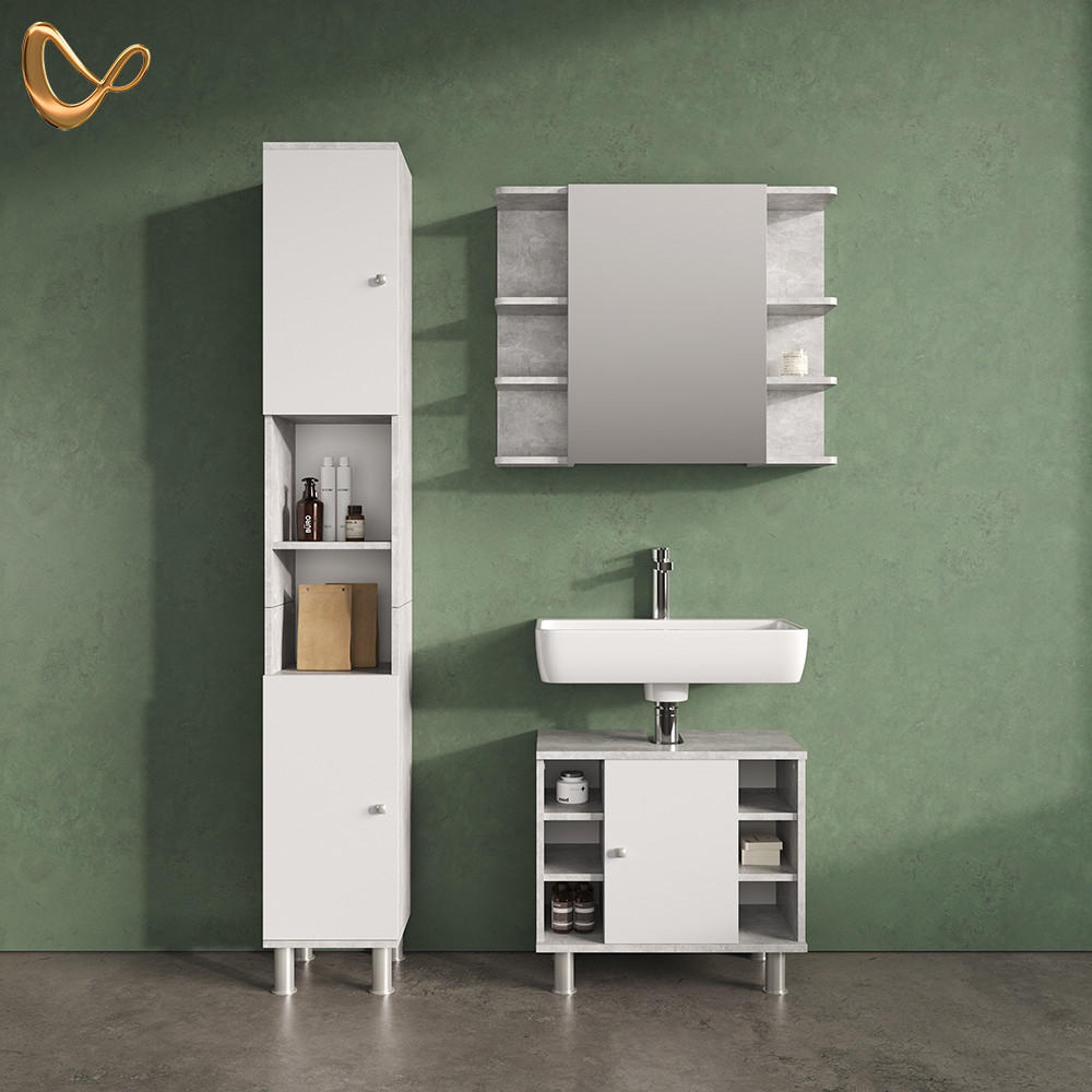 BADSPIEGELSCHRANK Fucino Beton 79.6 x 64 cm - Grau, Holzwerkstoff (79.6/64/21.2cm) - Livinity®