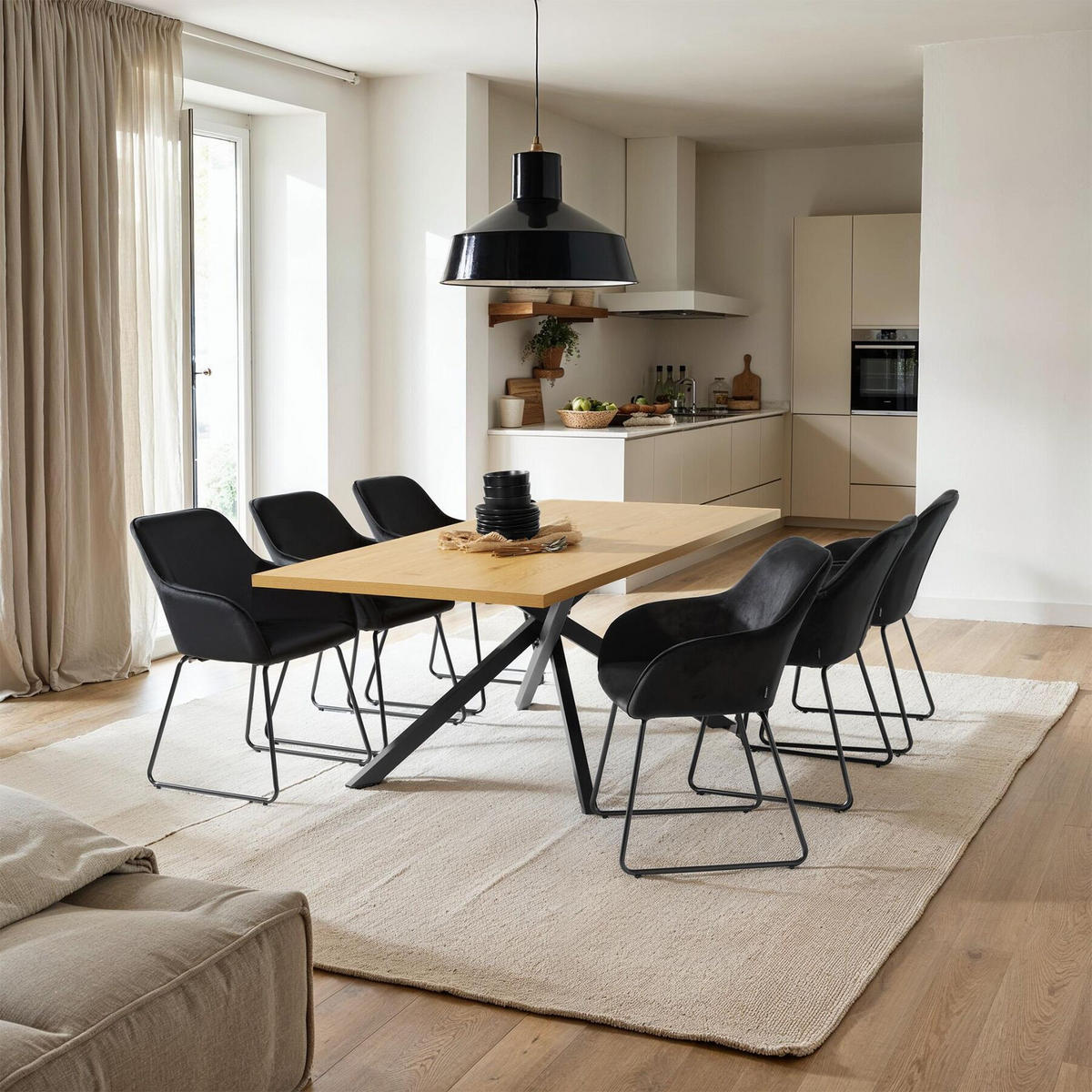 ESSZIMMERSTUHL Jeane,57 x 61 x 85,5 cm, Belastbarkeit 120 kg,Samtoptik schwarz/schwarz - Schwarz/Samtahornfarben, Kunststoff (57/85.5/61cm) - tectake
